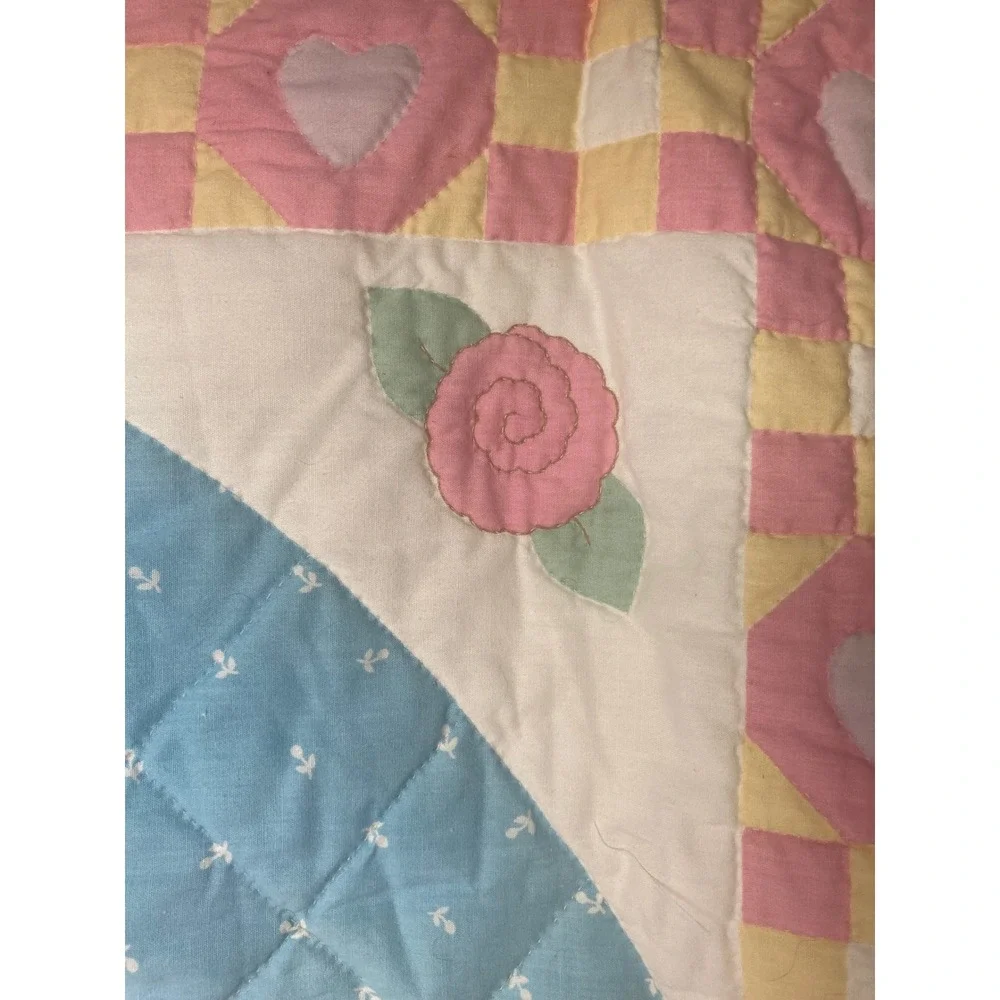 Vintage Hand Quilted Nursery Quilt Clown &‎ Animals Pastel Crib Wall Hanging
